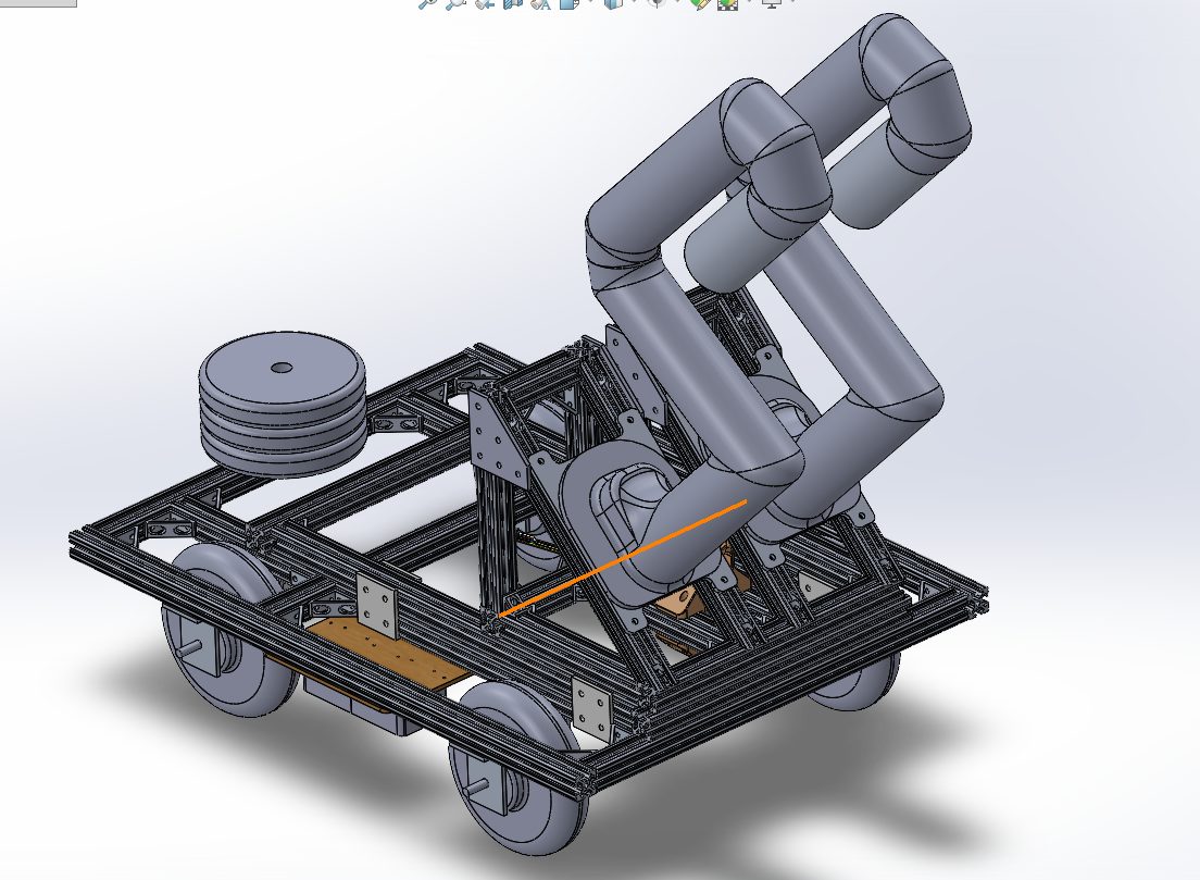 SolidWorks render of the mobile base with two arms and counterweights