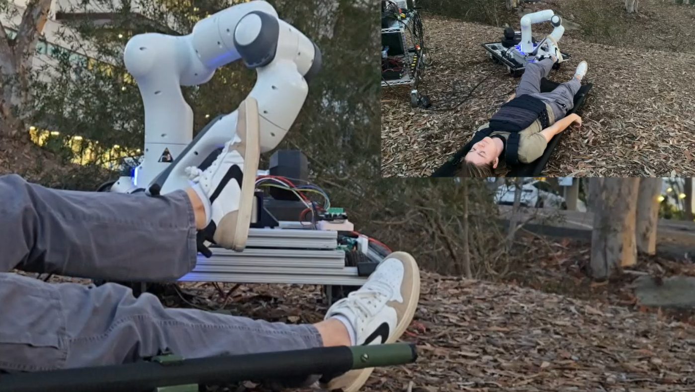 Panda arms positioned over a person lying on a stretcher
